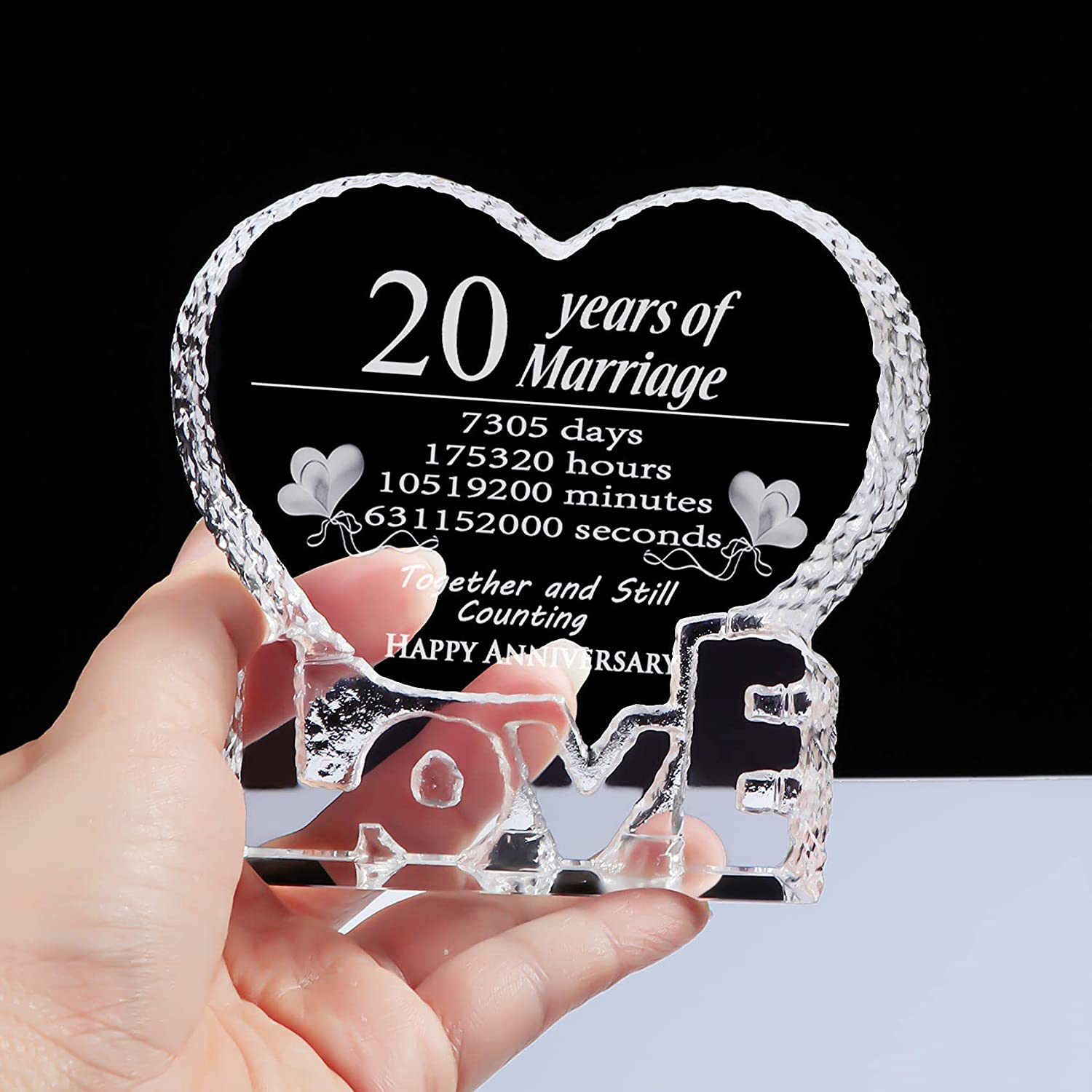 YWHL 20 Year 20th Wedding Anniversary Crystal Sculpture Keepsake Gifts for Her Wife Girlfriend Him Husband (20 Year)