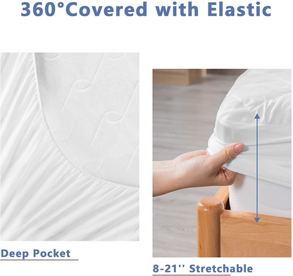 Ralawen Mattress Pad Queen,100% Waterproof Mattress Cover, Breathable Noiseless Mattress Protector with 8-21" Deep Pocket