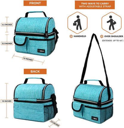 OPUX Insulated Dual Compartment Lunch Bag for Men, Women | Double Deck Reusable Lunch Pail Cooler Bag with Shoulder Strap, Soft Leakproof Liner | Large Lunch Box Tote for Work, School (Green)