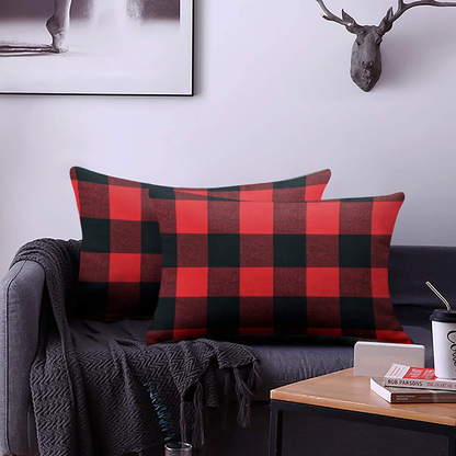 Set of 2 Lumbar Throw Pillow Covers Farmhouse Classic Retro Checkers Plaids Cotton Linen Decorative Square Pillowcase Cushion Cover for Sofa Bedroom Car