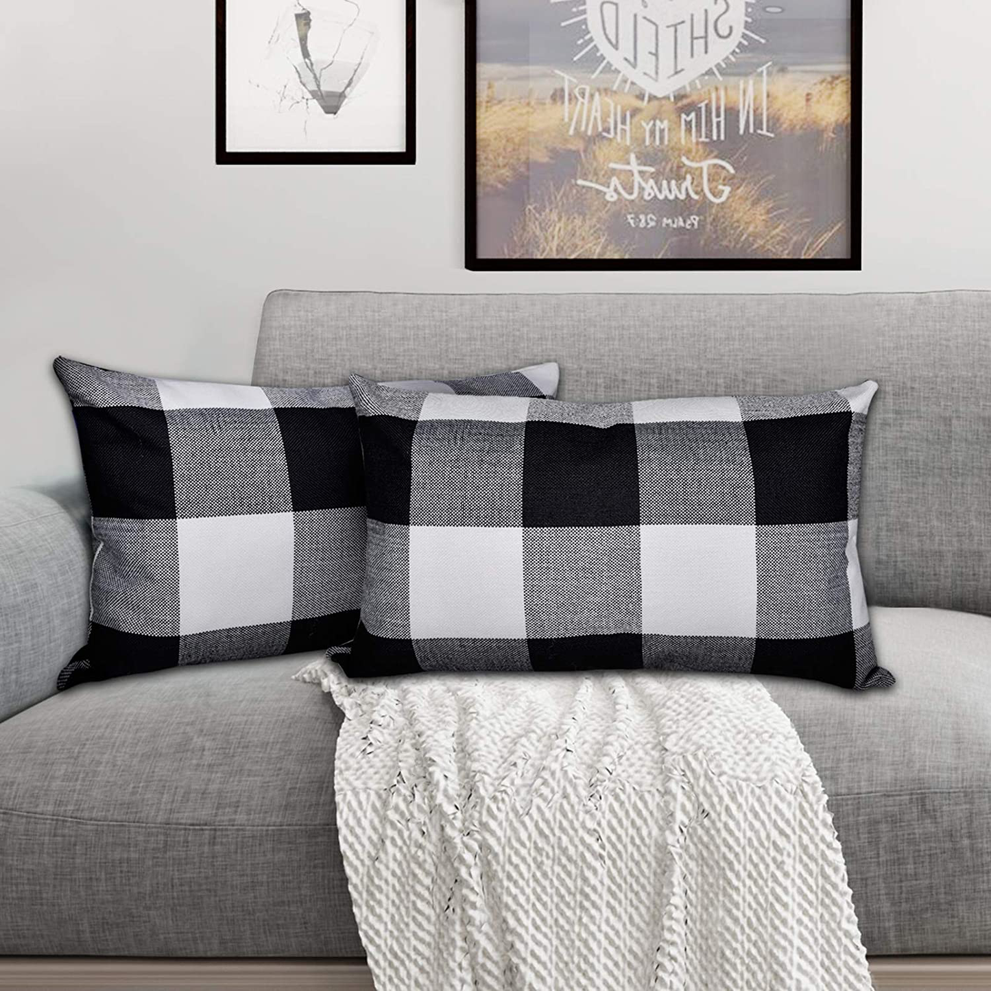 Set of 2 Lumbar Throw Pillow Covers Farmhouse Classic Retro Checkers Plaids Cotton Linen Decorative Square Pillowcase Cushion Cover for Sofa Bedroom Car