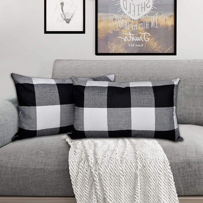 Set of 2 Lumbar Throw Pillow Covers Farmhouse Classic Retro Checkers Plaids Cotton Linen Decorative Square Pillowcase Cushion Cover for Sofa Bedroom Car