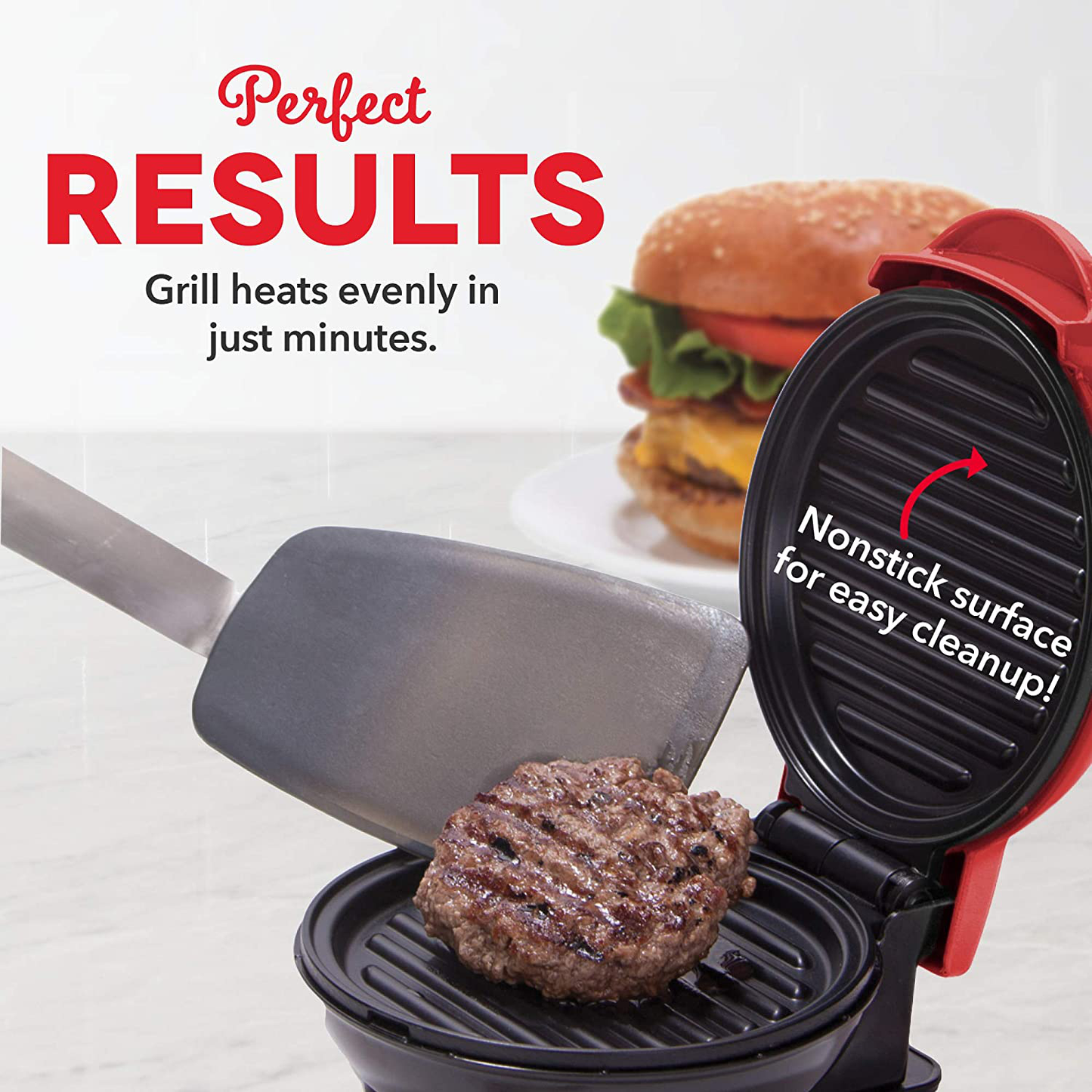 Dash Mini Maker Portable Grill Machine + Panini Press for Gourmet Burgers, Sandwiches, Chicken + Other On the Go Breakfast, Lunch, or Snacks with Recipe Guide - Red