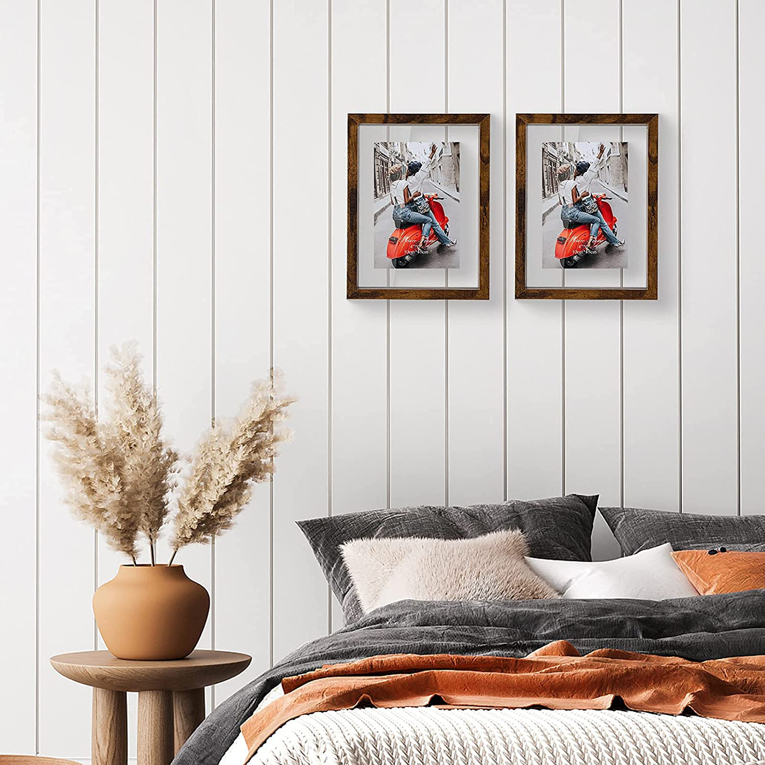 WIFTREY 2 Pack 4x6 Floating Picture Frames, Double Glass Rustic Photo Frame for Wall Hanging or Tabletop Standing, Displays Photo up to 6x8, Brown