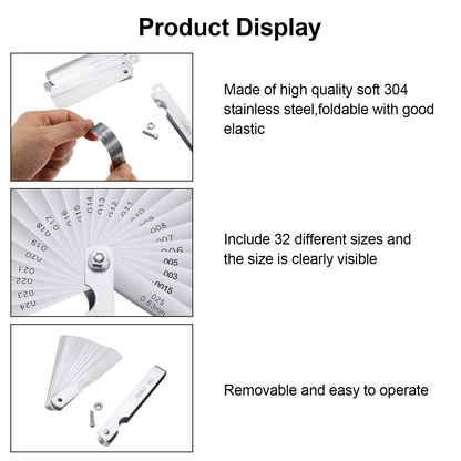 Stainless Steel Feeler Gauge Measuring Tool Dual Marked Metric and Imperial Gap Measuring (32 Blades,0.03-1 mm)
