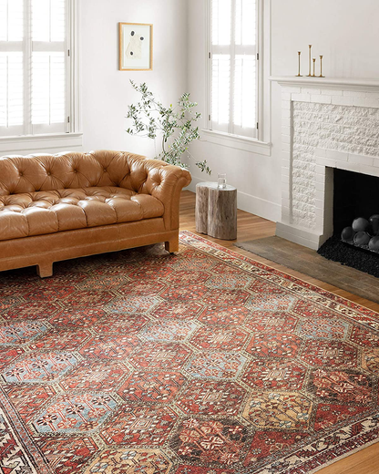 Loloi II Loren Collection Vintage Printed Persian Area Rug 3'-6" x 5'-6" Spice/Multi