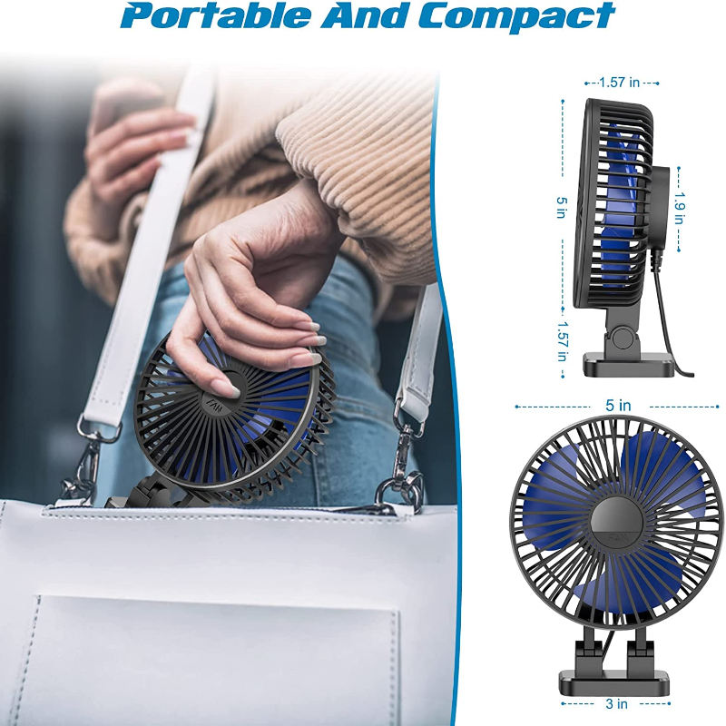 3 Speed 5 inch USB Fan for Desk - Rotating & Quiet