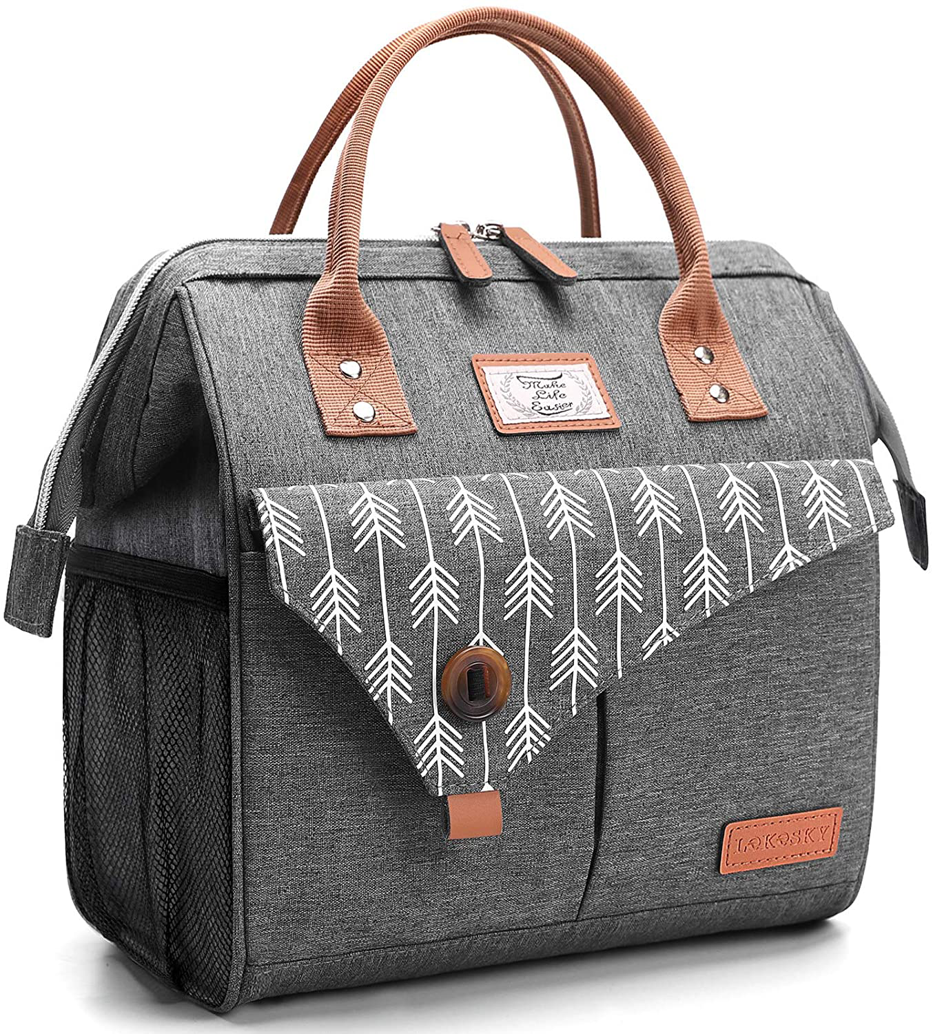 Lekesky Insulated Lunch Bag for Women Lunch Box Leakproof Reusable Cooler Bag for Adult Outdoor Work, Grey
