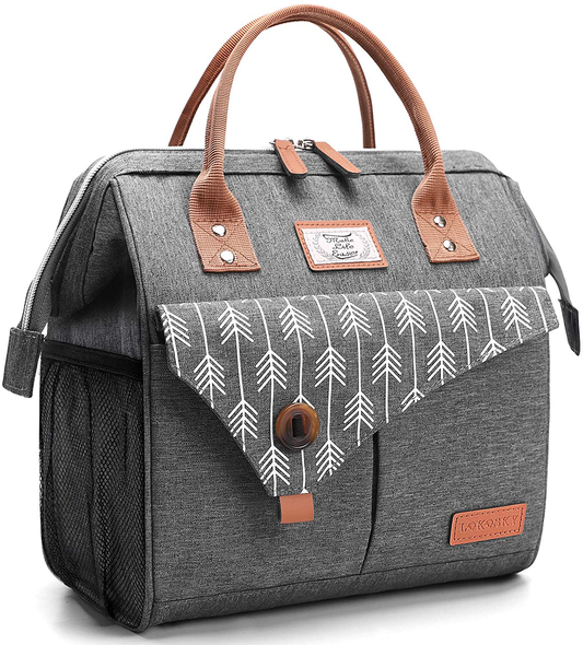 Lekesky Insulated Lunch Bag for Women Lunch Box Leakproof Reusable Cooler Bag for Adult Outdoor Work, Grey