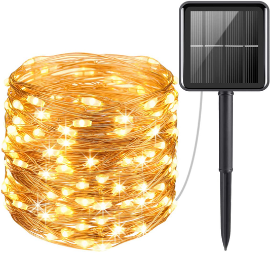 AMIR Upgraded Solar Powered String Lights, Mini 100 LED Copper Wire Lights, Fairy Lights, Indoor Outdoor Waterproof Solar Decoration Lights for Gardens, Home, Party, Halloween, Christmas (Warm White)
