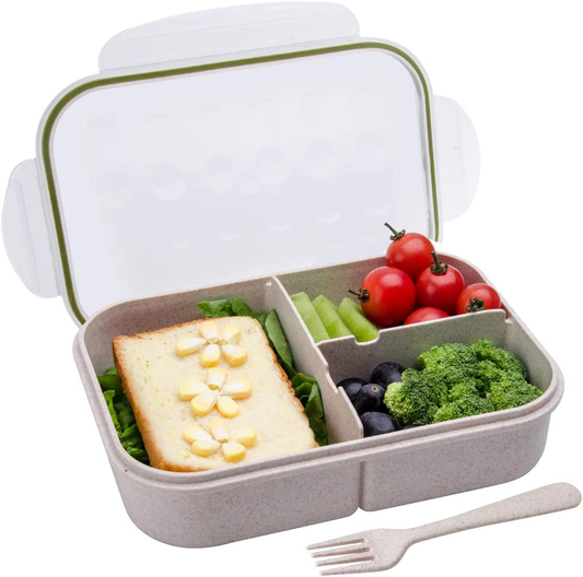 Bento Box,Bento Lunch Box for Kids and Adults, Leakproof Lunch Containers with 3 Compartments, Lunch box Made by Wheat Fiber Material(White) By Itopor