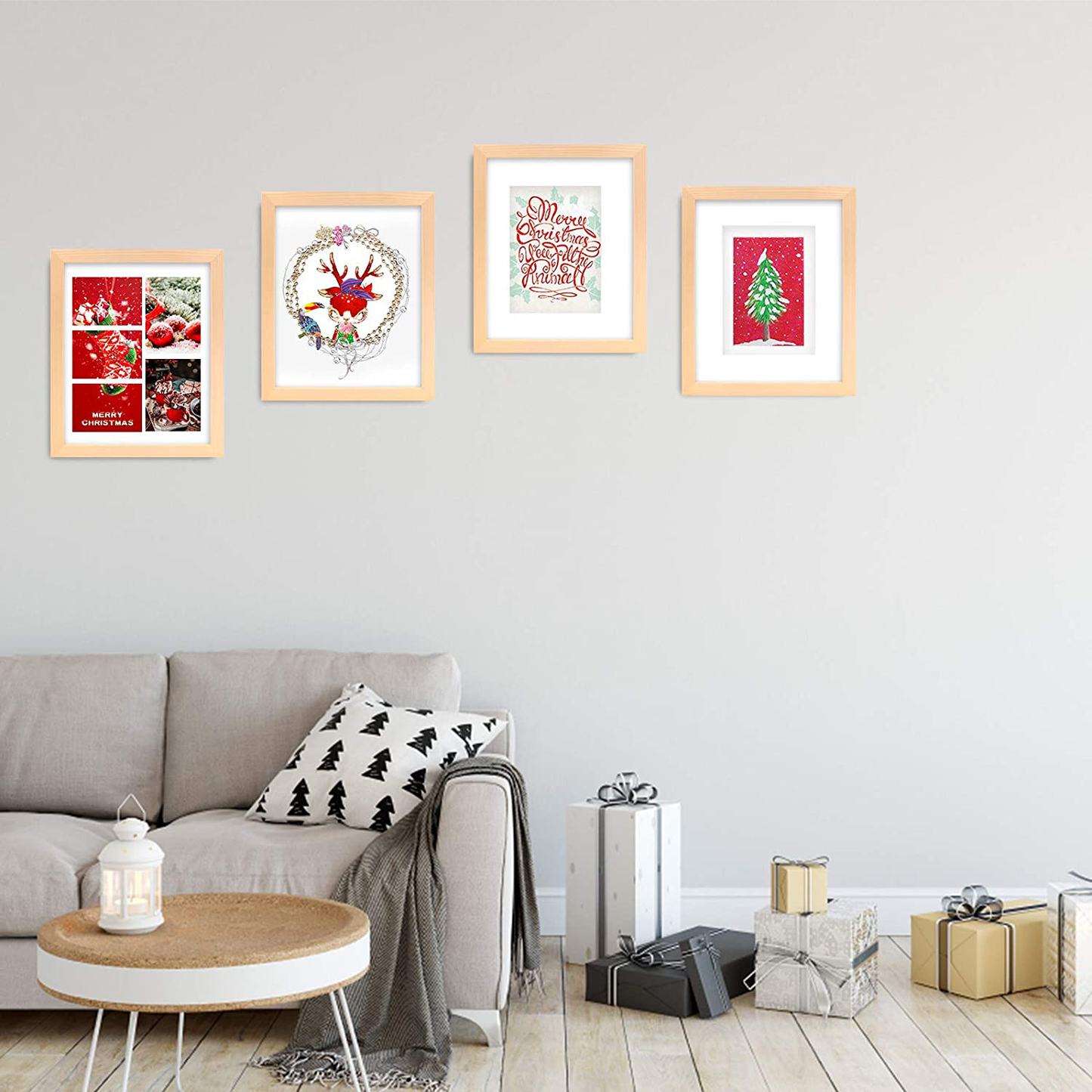 KINLINK 8x10 Picture Frames Natural Wood Frames with Acrylic Plexiglass for Pictures 4x6/5x7 with Mat or 8x10 Without Mat, Tabletop and Wall Mounting Display, Set of 4