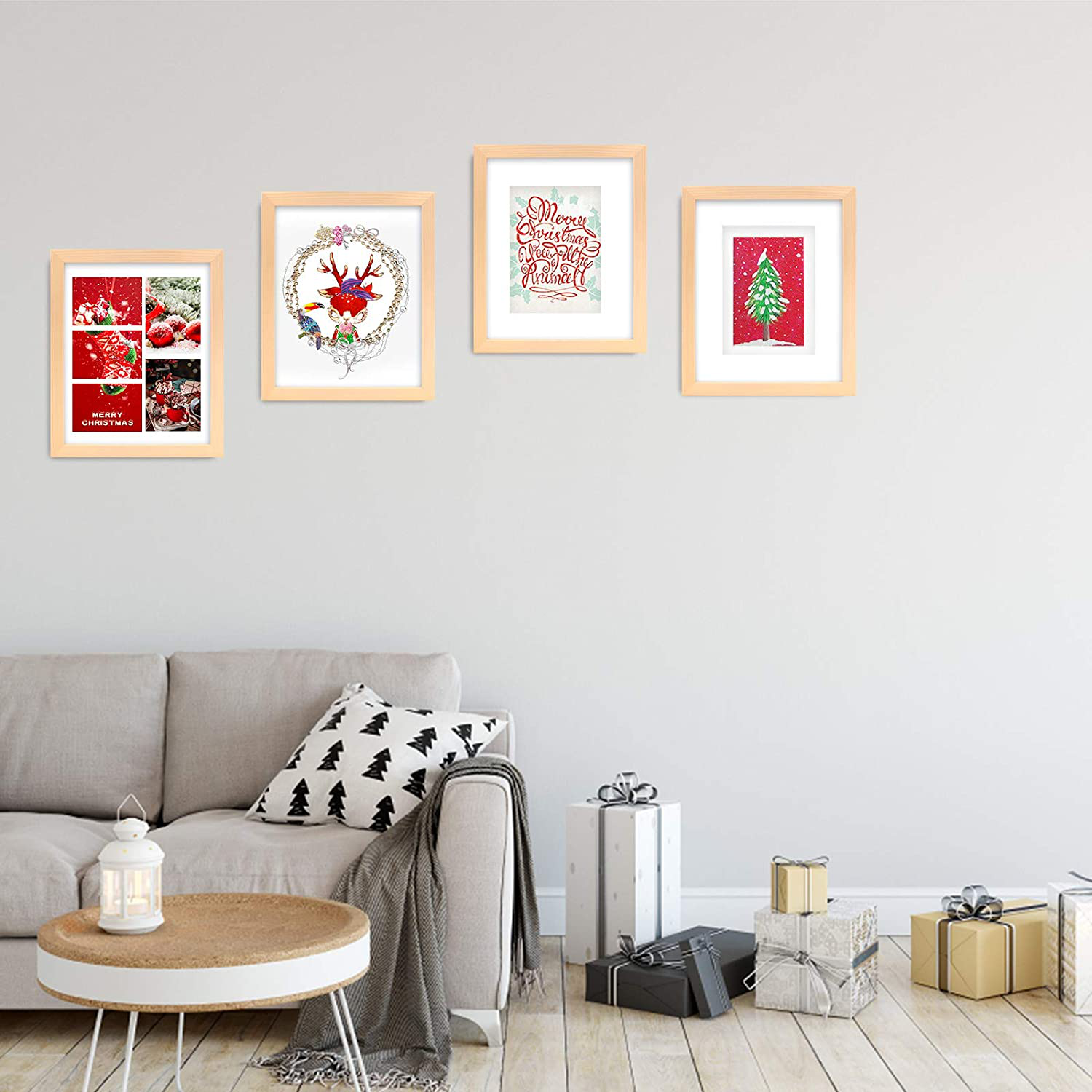 KINLINK 8x10 Picture Frames Natural Wood Frames with Acrylic Plexiglass for Pictures 4x6/5x7 with Mat or 8x10 Without Mat, Tabletop and Wall Mounting Display, Set of 4