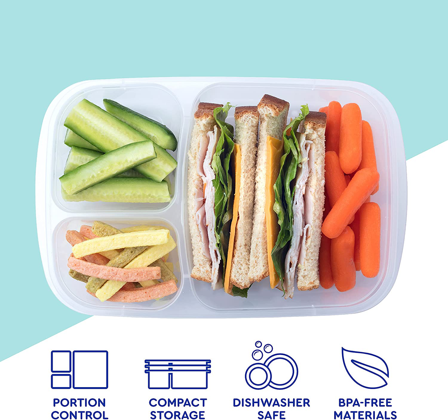 EasyLunchboxes - Bento Lunch Boxes - Reusable 3-Compartment Food Containers for School, Work, and Travel, Set of 10, (Jewel Brights)