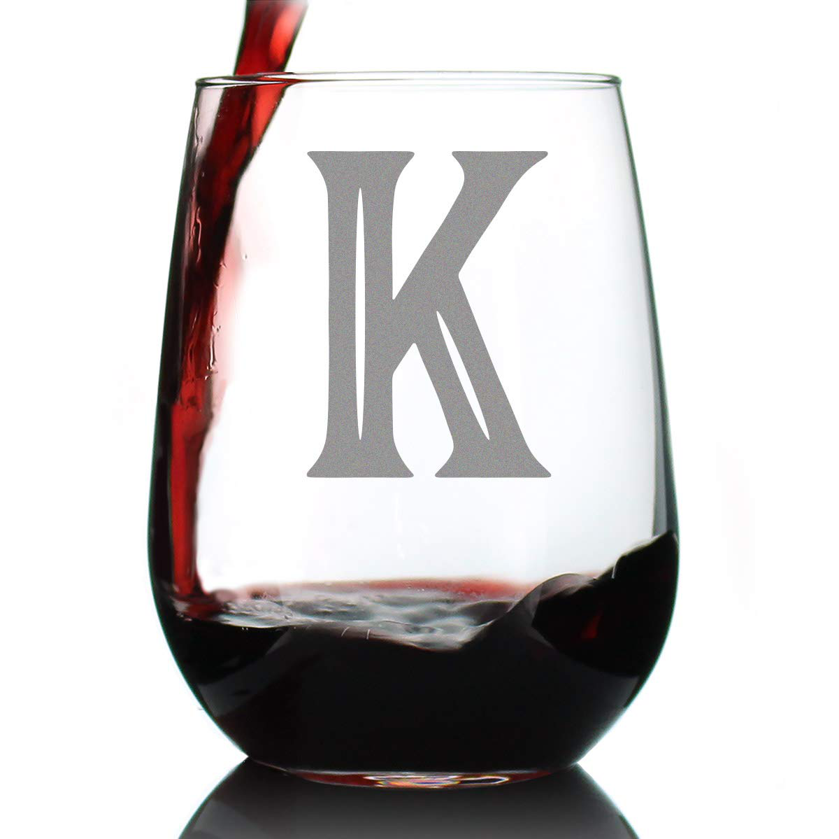 Monogram Bold Letter M - Stemless Wine Glass - Personalized Gifts for Women and Men - Large Engraved Glasses