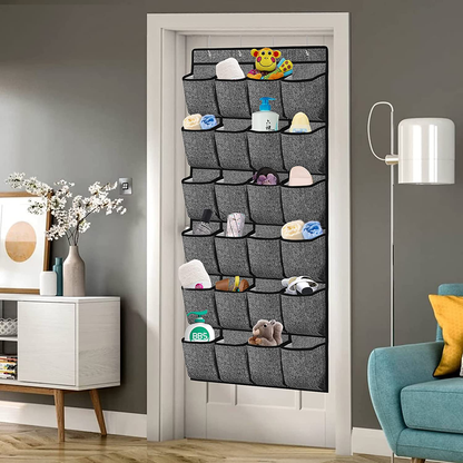 Over the Door Shoe Organizer,Hanging Shoe Holder with 24 Extra Large Fabric Pockets for Storage Men Sneakers,Women High Heeled Shoes,Slippers Grey 61.4''x22''