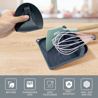 2 Pack Multiple Utensil Spoon Rest with Drip Pad Non-Slip Heat Resistant Kitchen and Grill Spoon Holder
