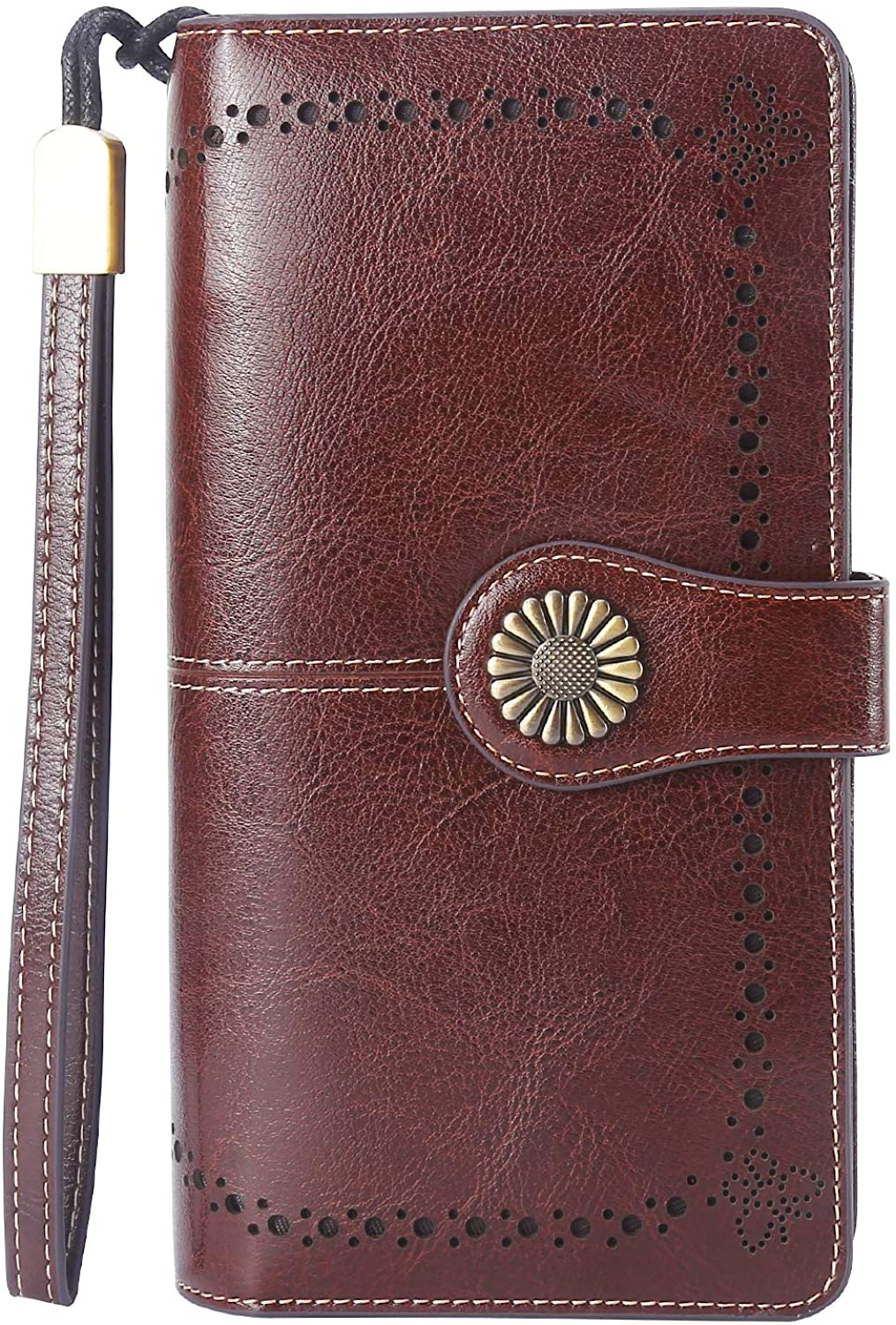 Lavemi Womens Large Capacity RFID Blocking Leather Wristlet Clutch Wallets Card Holder