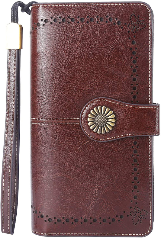 Lavemi Womens Large Capacity RFID Blocking Leather Wristlet Clutch Wallets Card Holder