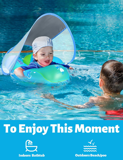 LAYCOL Baby Swimming Float Inflatable Baby Pool Float Ring Newest with Sun Protection Canopy,add Tail no flip Over for Age of 3-36 Months (Orange, L)