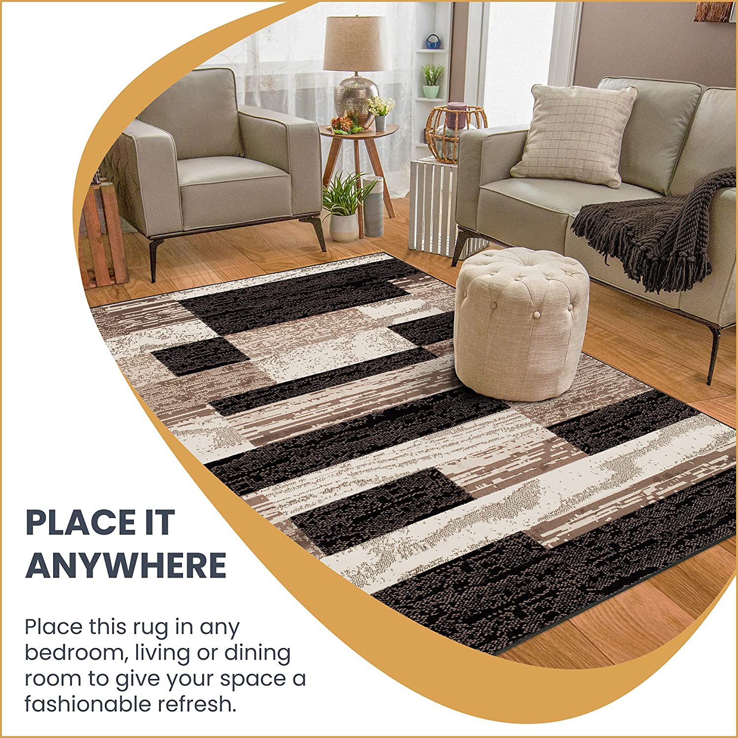 SUPERIOR Rockwood Modern Geometric Patchwork Polypropylene Indoor Area Rug or Runner with Jute Backing, 2'6" X 8', Light Blue/Beige
