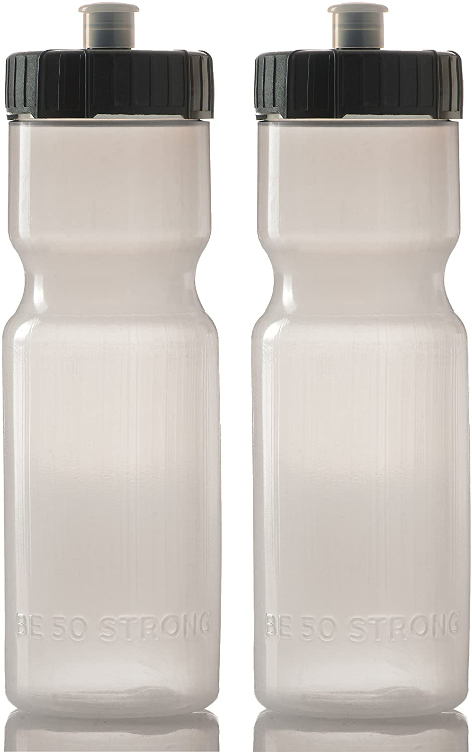 50 Strong Sports Squeeze Water Bottle 2 Pack – 22 oz. BPA Free Easy Open Push/Pull Cap – USA Made (Blue/Black)
