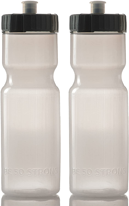 50 Strong Sports Squeeze Water Bottle 2 Pack – 22 oz. BPA Free Easy Open Push/Pull Cap – USA Made (Blue/Black)