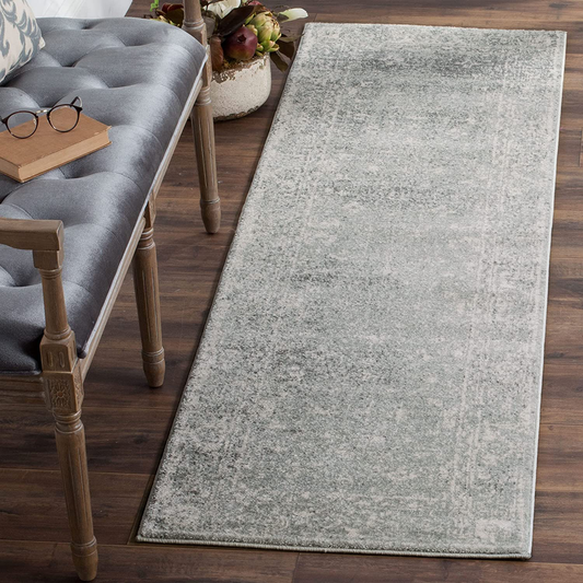 Safavieh Evoke Collection EVK270Z Shabby Chic Distressed Non-Shedding Stain Resistant Living Room Bedroom Runner, 2'2" x 9' , Silver / Ivory