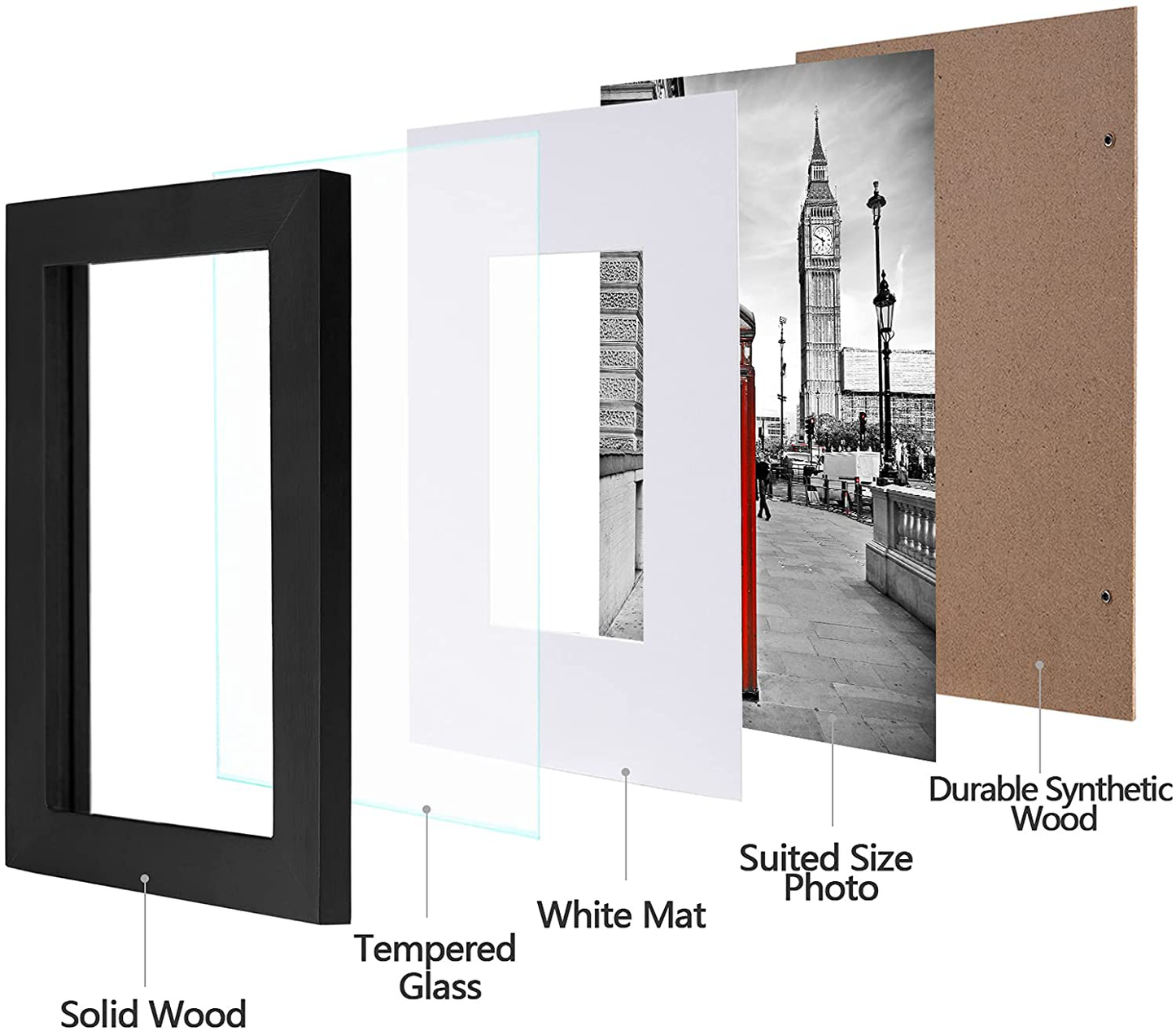 eletecpro 8.5x11 Diploma Certificate Frame, Picture Frame Made of Solid Wood and Tempered Glass with Mats - Display 5x7/6x8 With Mat and 8.5x11 Without Mat