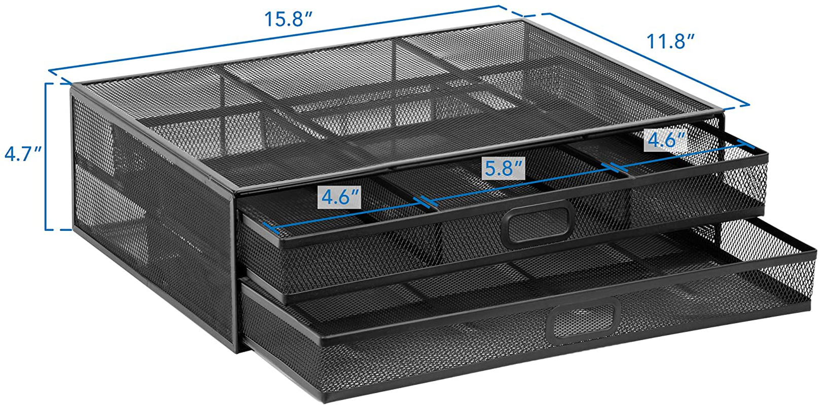 MOUNT-IT! Mesh Computer Monitor Stand Riser [Metal] Desk Organizer with Two Pullout Storage Drawers for Desktop, Laptop, and Printer Accessories and Office Supplies (Black)