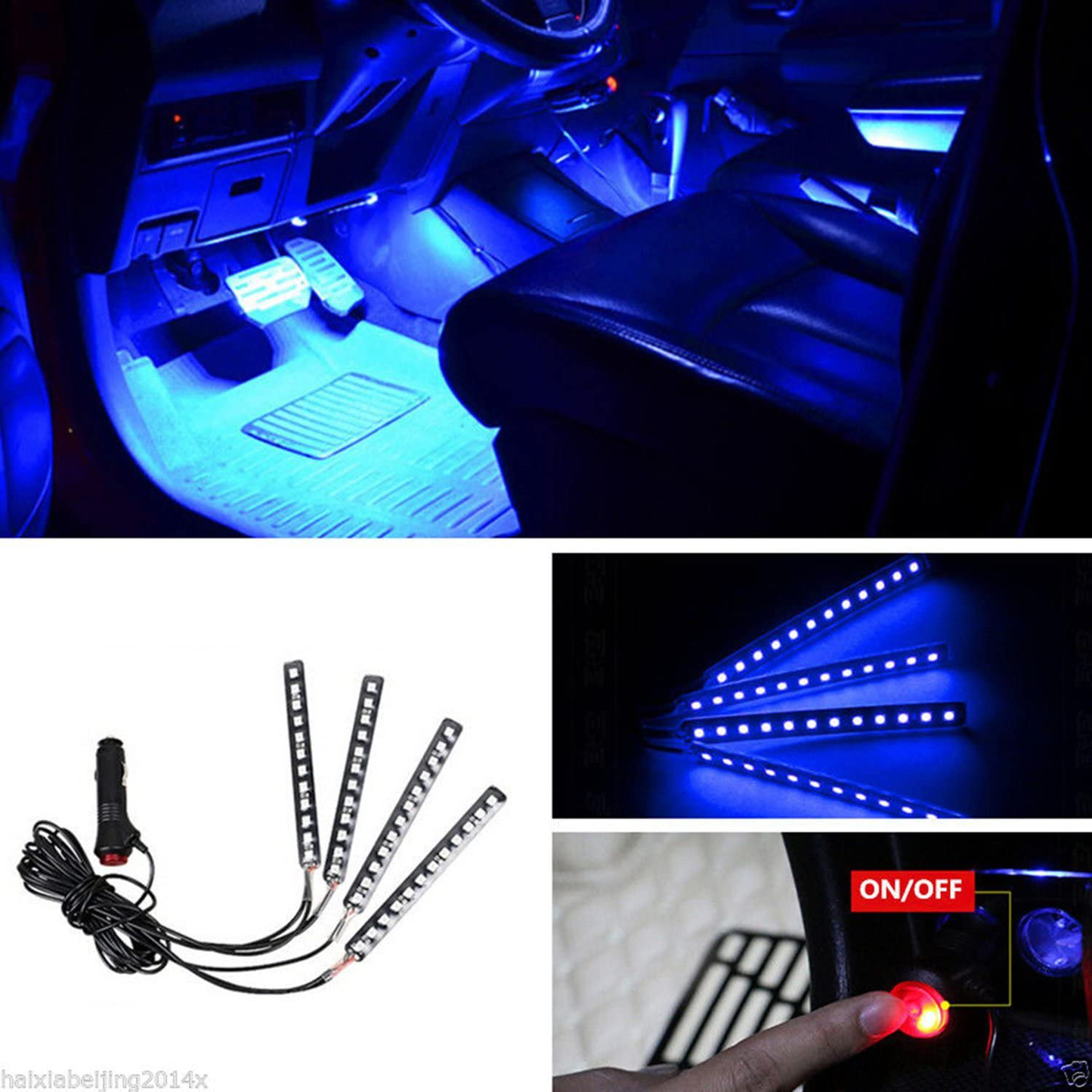 Car LED Strip Light, EJ's SUPER CAR 4pcs 48 LED DC 12V Multicolor Music Car Interior Lights LED Under Dash Lighting Atmosphere Neon Lights Kit with Sound Active Function and Wireless Remote Control