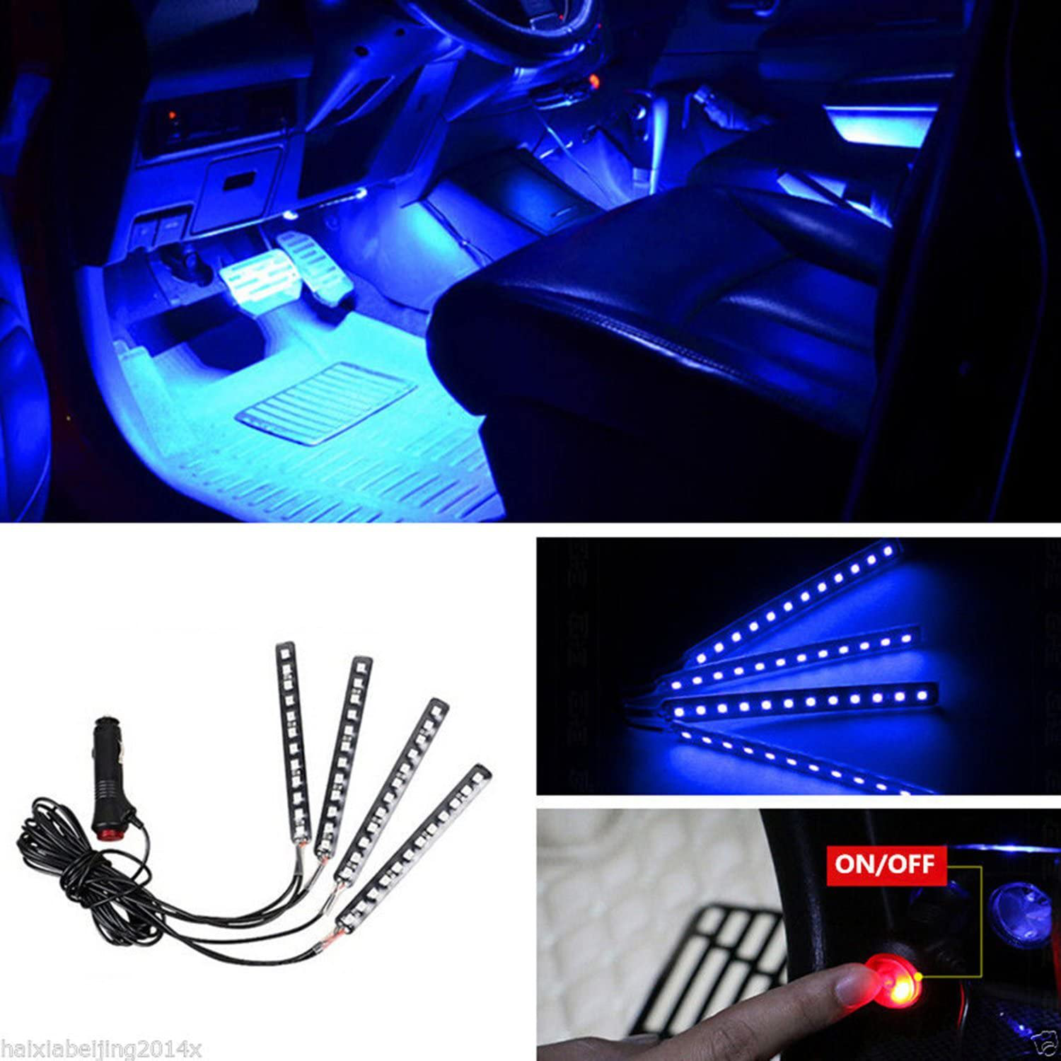Car LED Strip Light, EJ's SUPER CAR 4pcs 48 LED DC 12V Multicolor Music Car Interior Lights LED Under Dash Lighting Atmosphere Neon Lights Kit with Sound Active Function and Wireless Remote Control