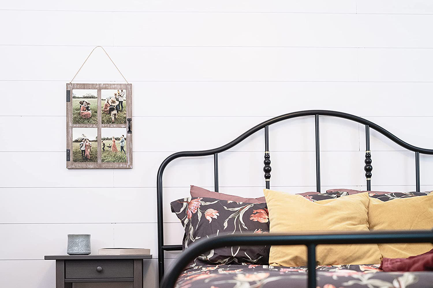 GLM Farmhouse Window Frame Holds Four 4x6 and 5x7 Photos, Farmhouse Picture Frames With Mat and Glass, Photo Collage Frame and Rustic Farmhouse Decor (Brown)