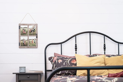 GLM Farmhouse Window Frame Holds Four 4x6 and 5x7 Photos, Farmhouse Picture Frames With Mat and Glass, Photo Collage Frame and Rustic Farmhouse Decor (Brown)