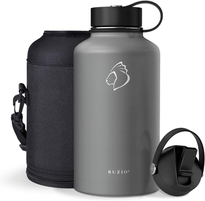 BUZIO Insulated Water Bottle with Straw Lid and Flex Cap, 32oz, 40oz, 64oz, 87oz Modern Double Vacuum Stainless Steel Water Flask, Cold for 48 Hrs Hot for 24 Hrs Simple Thermo Canteen Mug,BPA-Free