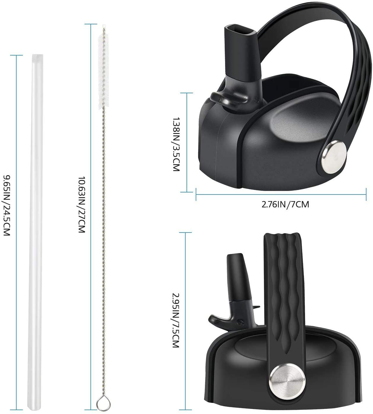 Wide Mouth Straw Lids for Hydro Flask 12 16 18 20 32 40 64 Ounce, Flex Straw Lid Fits Hydroflask, Wide Mouth Water Bottle Accessories with Straw and Brush