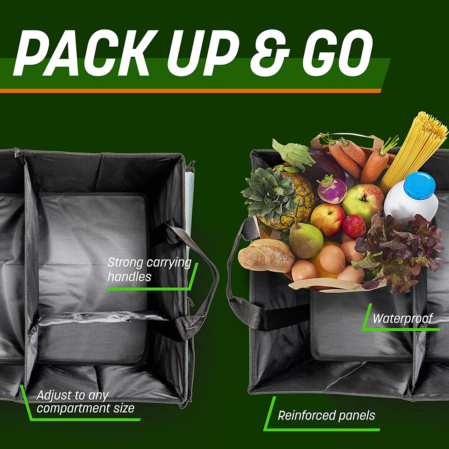 Drive Auto Trunk Organizers and Storage - Collapsible Multi-Compartment Car Organizer w/ Adjustable Straps