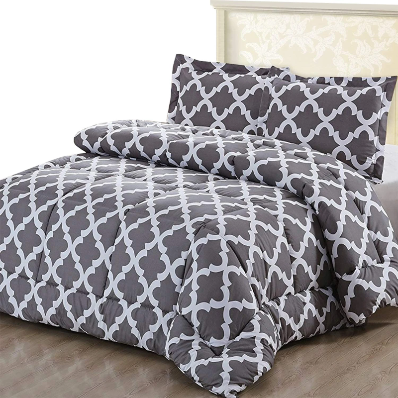 Printed Down Brushed Microfiber Bedding Comforter With Pillow Sham Set