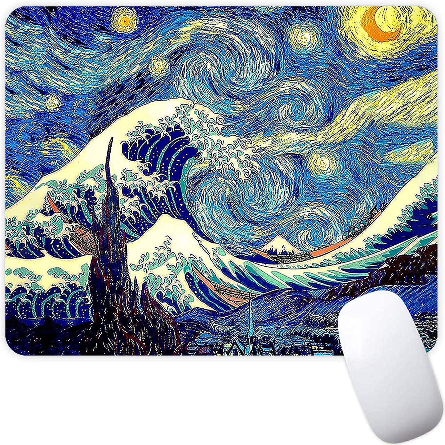 Mouse Pad,Red Moon Cloud Samurai Pattern Seamless Waterproof Gaming Anime Gift Mouse Pad Desk Accessories Non-Slip Rubber Mousepad for Laptop and Computer