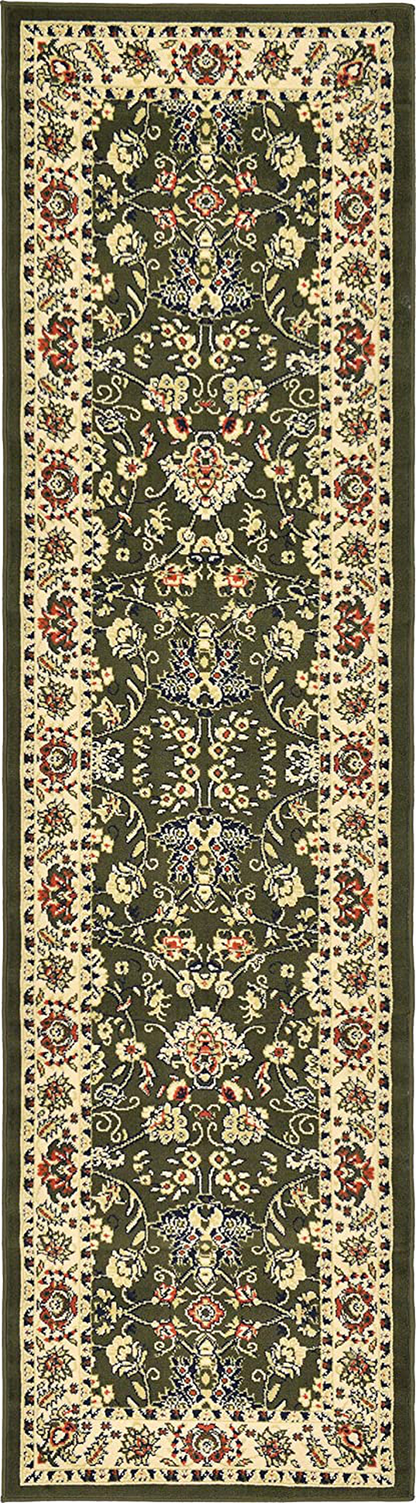 Unique Loom Kashan Traditional Floral Area Rug, 2 Feet 7 Inch x 10 Feet, Olive/Ivory