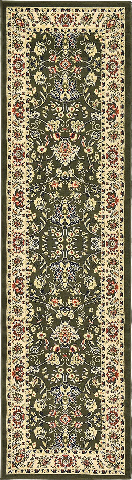 Unique Loom Kashan Traditional Floral Area Rug, 2 Feet 7 Inch x 10 Feet, Olive/Ivory