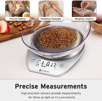 Etekcity 0.1g Food Kitchen Scale Bowl, Digital Grams and Ounces for Weight Loss, Baking, Cooking and Keto, 11lb, Red Stainless Steel