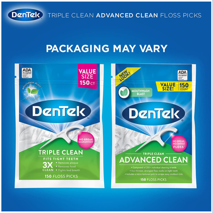 DenTek Triple Clean Advanced Clean Floss Picks, No Break & No Shred Floss, 20 Count, 6 Pack