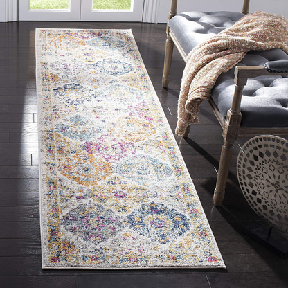 Safavieh Madison Collection MAD611B Boho Chic Floral Medallion Trellis Distressed Non-Shedding Stain Resistant Living Room Bedroom Runner, 2'3" x 12' , Cream / Multi
