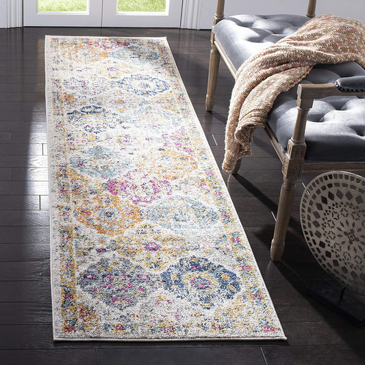 Safavieh Madison Collection MAD611B Boho Chic Floral Medallion Trellis Distressed Non-Shedding Stain Resistant Living Room Bedroom Runner, 2'3" x 12' , Cream / Multi