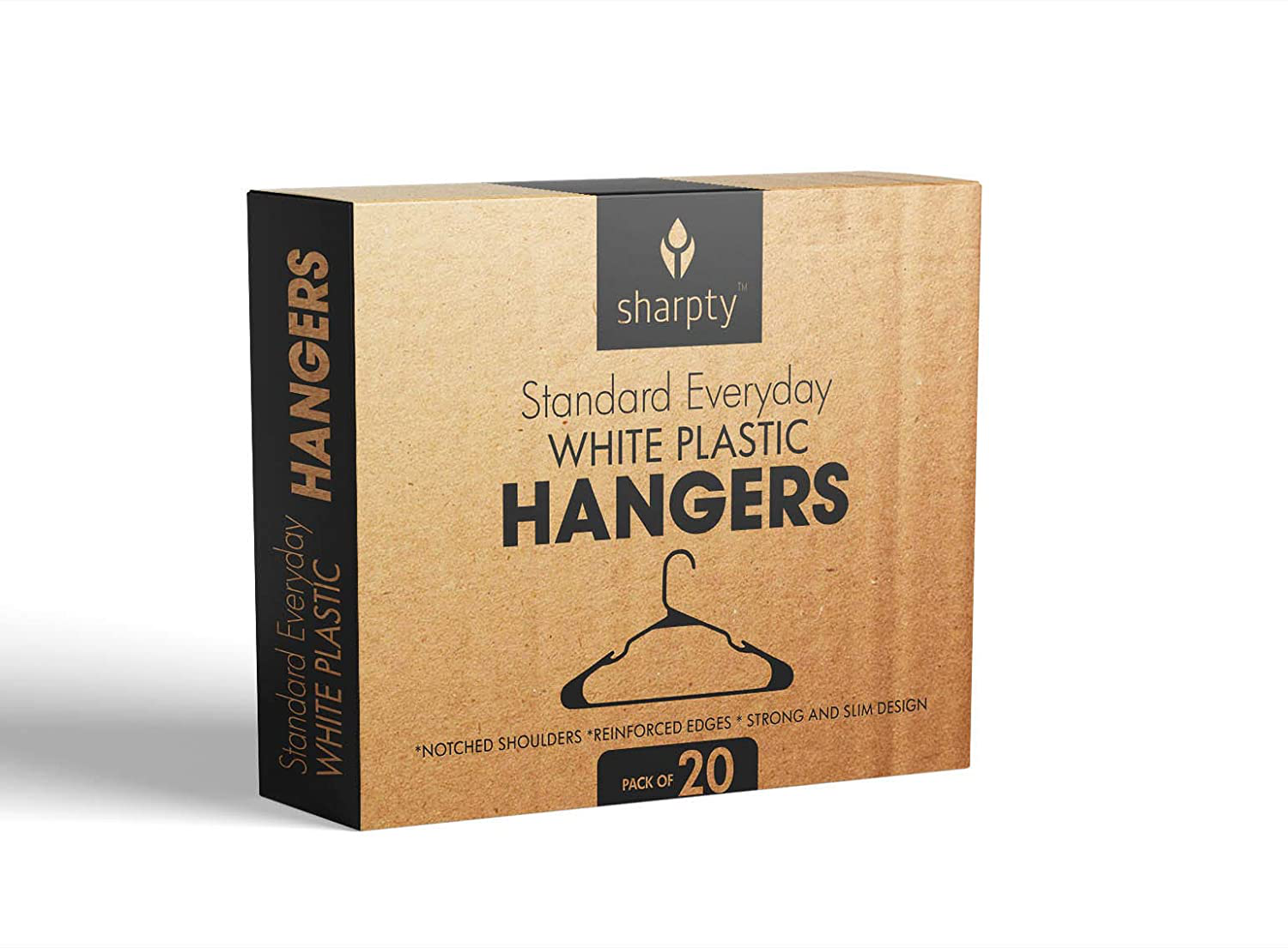 Sharpty Plastic Clothing Notched Hangers Ideal for Everyday Standard Use, (Black, 50 Pack)