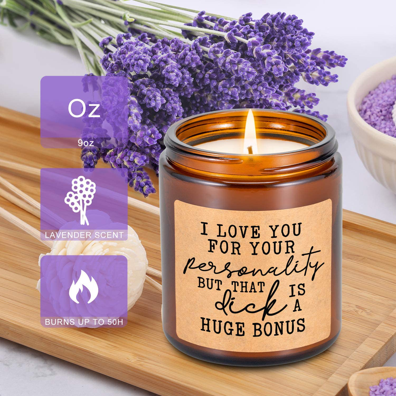 LEADO Lavender Scented Candles - Funny Gifts for Men, Gifts for Him - Gifts for Husband, Boyfriend Gifts - Naughty Anniversary, Christmas, Birthday Gifts for Men, Husbands, Boyfriends, Fiance, Friends