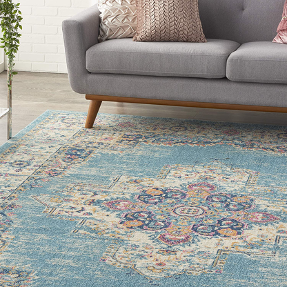 Nourison Passion Bohemian Chic Light Blue Area Rug Runner (2' x 6'), 1'10"X6',