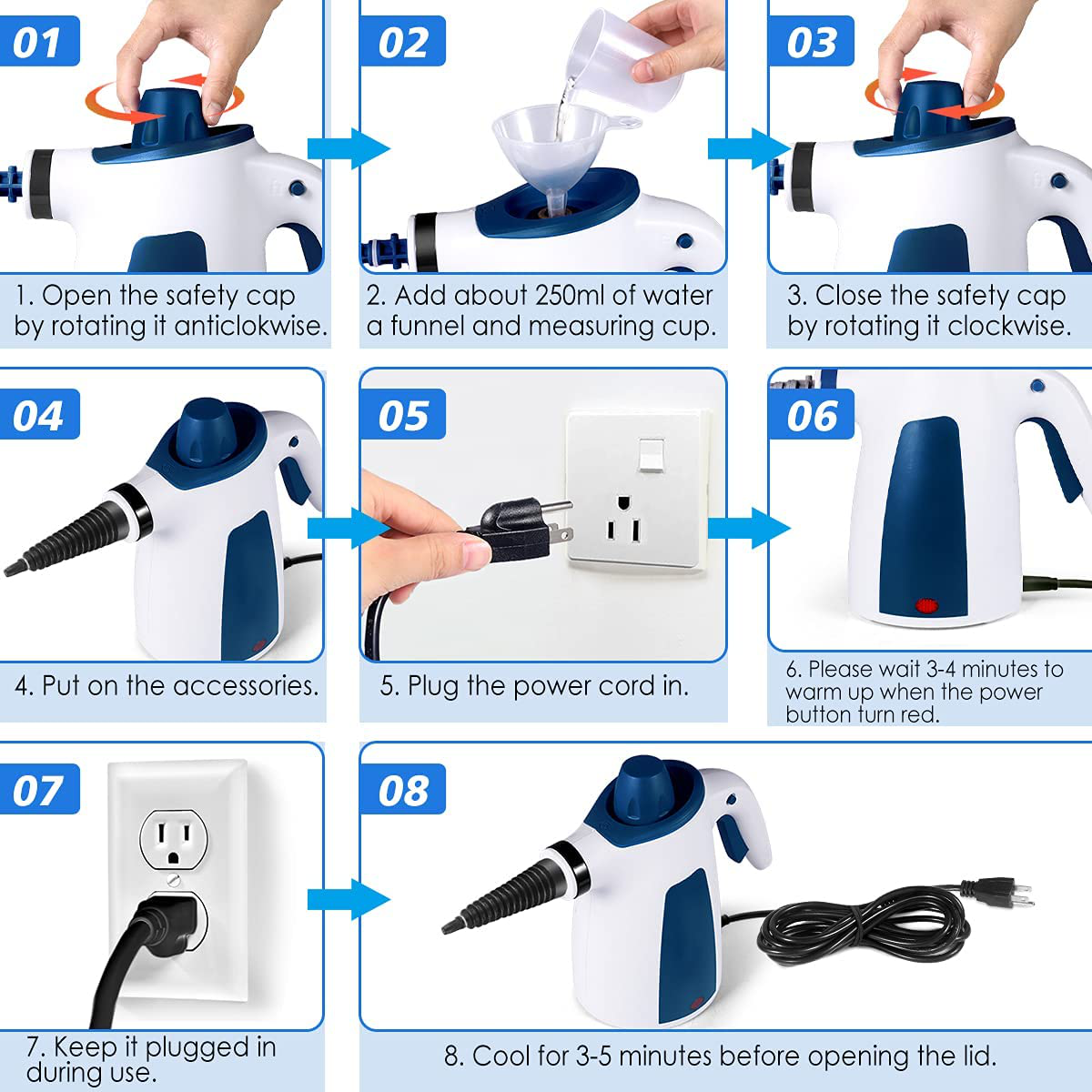 Steam Cleaner, Portable Car Carpet Upholstery Cleaner Machine High Pressure Steamer with 9 Piece Accessories for Cleaning, Couch/Floor/Bathroom/Auto/Grout Cleaner for Home Use, Handheld Steamer