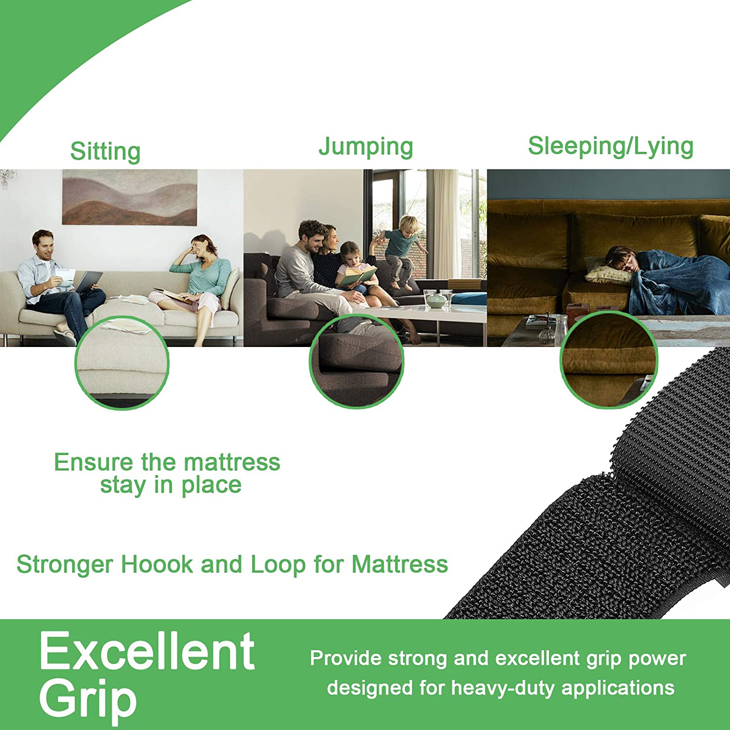 TEUVO Non Slip Mattress Pad, Keep Mattress in Place for a Great Night’s Sleep, Premium Hook and Loop Tape with Adhesive for Mattresses with Smooth Surfaces, DIY 11 cm Wide and 2 M Long